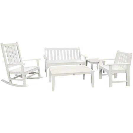 POLYWOOD Vineyard 5-Piece White Bench and Rocking Chair Set 633PWS3571WH